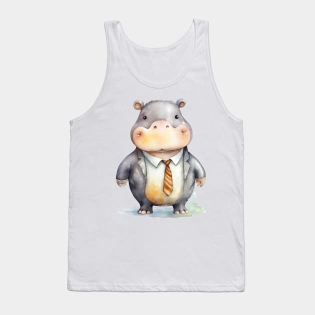 Hippopotamus Wearing a Tie Tank Top by Chromatic Fusion Studio